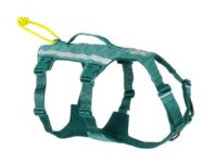 Productfoto van een anti-ontsnappingsharnas voor een hond in het lichtblauw (teal), het is de lange versie van het Ramble harnas van Non-stop dogwear.