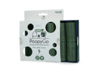 Uitgeschoven verpakking van de PoopyGo biologisch afbreekbare poepzakjes van 8 rolletjes.