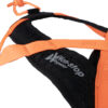 Foto van de bovenkant (de rugzijde) van het korte oranje rush canicross harnas.